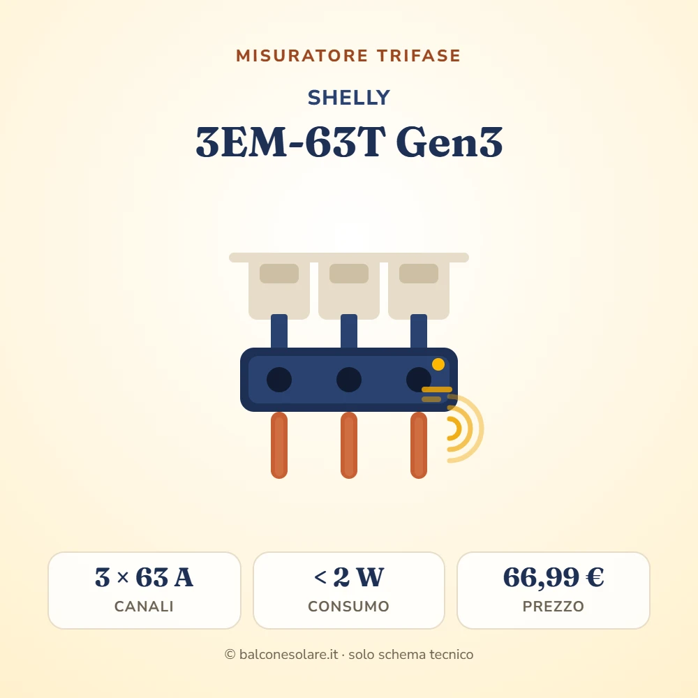 Shelly 3EM-63T Gen3 (misuratore trifase a morsetti piatti)